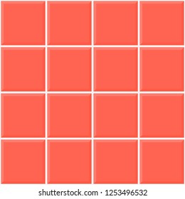 Seamless tile pattern of coral color. Ceramic squares tile wall. Vector.