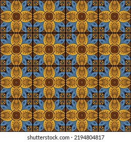 Seamless Tile Pattern, Crazy Patchwork Quilt Ornament. Endless Ethnic Texture with Square Ornate Motif. Vintage Mosaic Décor. Swatch for Fabric Textile, Wrapping Paper, Wallpaper. Vector Illustration