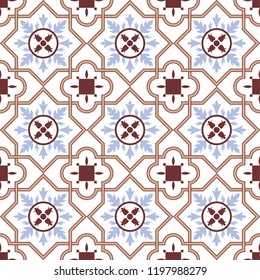 Seamless tile pattern. It was famous in the 60s, mainly in eastern europe. Tulips, leafs and star motives on it.