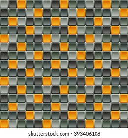 Seamless tile pattern made of rounded squares in shades of gray with contrast orange