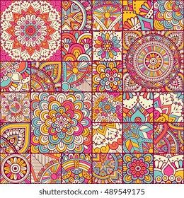 seamless tile pattern moroccan bohemian mandala vector design indian colorful pink tribal