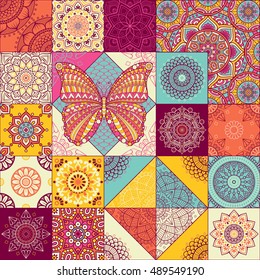 seamless tile pattern moroccan bohemian mandala vector design indian colorful pink tribal