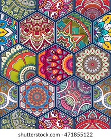 Seamless tile pattern. Vintage decorative elements. Hand drawn background. Islam, Arabic, Indian, ottoman motifs. Perfect for printing on fabric or paper. 