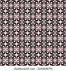 seamless tile with pink and black abstract floral figures and ornaments, vector