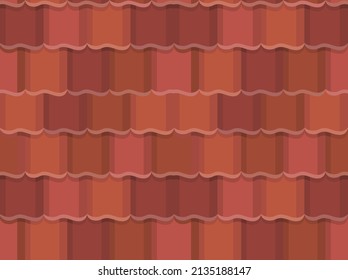 Seamless tile roof. Textured pattern of repeat ceramic rooftop. Clay tiles texture of house covering. Shingles illustration