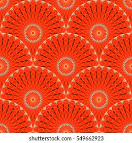 Seamless tile with rosette flowers scales in red and blue