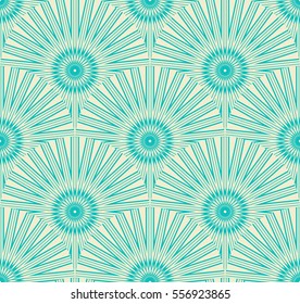 Seamless tile with rows of stylized dandelion flowers in ivory and soft blue