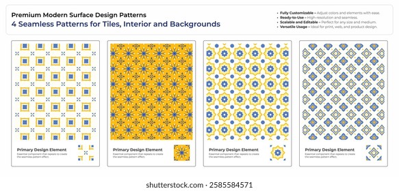 Seamless Tile  Surface Patterns Set - Elegant Geometric  Ornamental Motifs