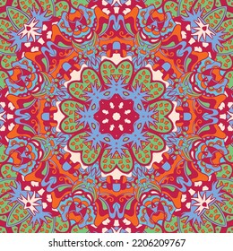 Seamless tile texture. Tracery mehndi design image. Ethnic doodle art. Curved doodling picture. Vector