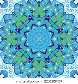 Seamless tile texture. Tracery mehndi design image. Ethnic doodle art. Curved doodling picture. Vector