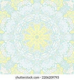 Seamless tile texture. Tracery mehndi design image. Pastel. Ethnic doodle art. Curved doodling picture. Vector