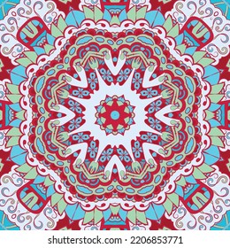 Seamless tile texture. Tracery mehndi design image. Ethnic doodle art. Curved doodling picture. Vector