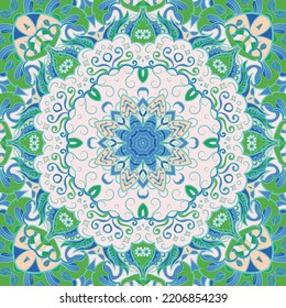 Seamless tile texture. Tracery mehndi design image. Ethnic doodle art. Curved doodling picture. Vector