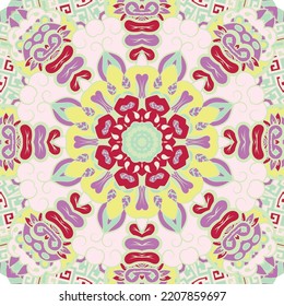 Seamless tile texture. Tracery mehndi design image. Ethnic doodle art. Curved doodling picture. Vector