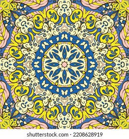 Seamless tile texture. Tracery mehndi design image. Ethnic doodle art. Curved doodling picture. Vector