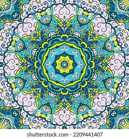 Seamless tile texture. Tracery mehndi design image. Ethnic doodle art. Curved doodling picture. Vector