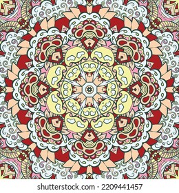 Seamless tile texture. Tracery mehndi design image. Ethnic doodle art. Curved doodling picture. Vector