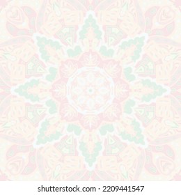 Seamless tile texture. Tracery mehndi design image. Pastel. Ethnic doodle art. Curved doodling picture. Vector