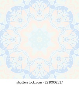 Seamless tile texture. Tracery mehndi design image. Pastel. Ethnic doodle art. Curved doodling picture. Vector