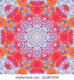 Seamless tile texture. Tracery mehndi design image. Ethnic doodle art. Curved doodling picture. Vector