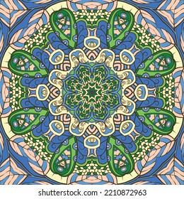 Seamless tile texture. Tracery mehndi design image. Ethnic doodle art. Curved doodling picture. Vector