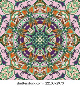 Seamless tile texture. Tracery mehndi design image. Ethnic doodle art. Curved doodling picture. Vector