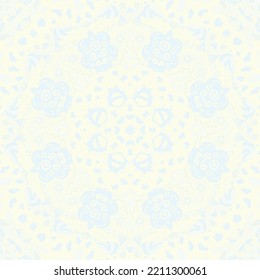 Seamless tile texture. Tracery mehndi design image. Pastel. Ethnic doodle art. Curved doodling picture. Vector
