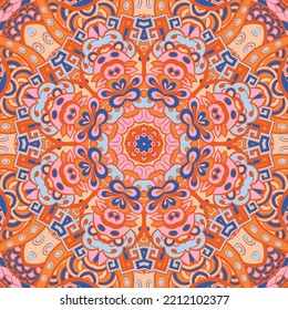 Seamless tile texture. Tracery mehndi design image. Ethnic doodle art. Curved doodling picture. Vector