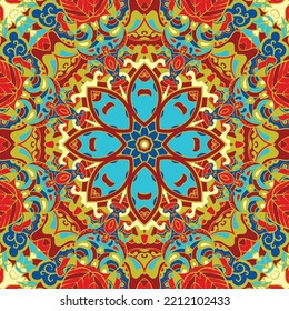 Seamless tile texture. Tracery mehndi design image. Ethnic doodle art. Curved doodling picture. Vector