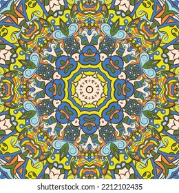 Seamless tile texture. Tracery mehndi design image. Ethnic doodle art. Curved doodling picture. Vector