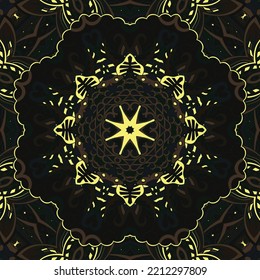 Seamless tile texture. Tracery mehndi design image. Dark toxic colors. Ethnic doodle art. Curved doodling picture. Vector