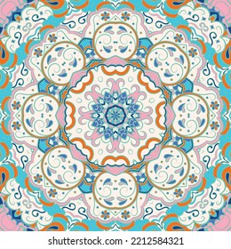 Seamless tile texture. Tracery mehndi design image. Ethnic doodle art. Curved doodling picture. Vector