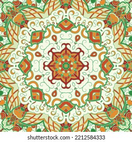 Seamless tile texture. Tracery mehndi design image. Ethnic doodle art. Curved doodling picture. Vector