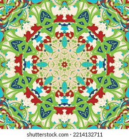 Seamless tile texture. Tracery mehndi design image. Ethnic doodle art. Curved doodling picture. Vector