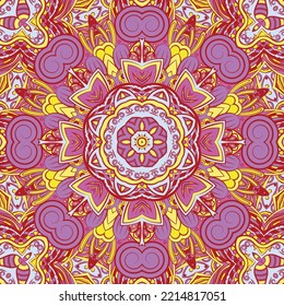 Seamless tile texture. Tracery mehndi design image. Ethnic doodle art. Curved doodling picture. Vector