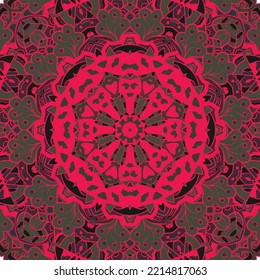 Seamless tile texture. Tracery mehndi design image. Dark toxic colors. Ethnic doodle art. Curved doodling picture. Vector