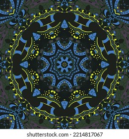 Texture harmonieuse de carreaux. Image de conception de la méthode de traçage. Des couleurs sombres et toxiques. L'art du gribouillage ethnique. L'image du gribouillage courbe. Image vectorielle