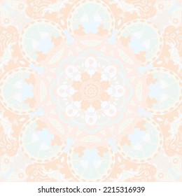 Seamless tile texture. Tracery mehndi design image. Pastel. Ethnic doodle art. Curved doodling picture. Vector