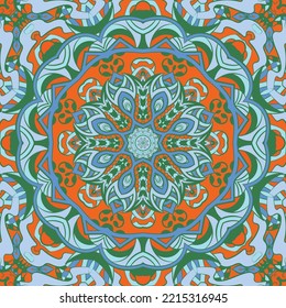 Seamless tile texture. Tracery mehndi design image. Ethnic doodle art. Curved doodling picture. Vector
