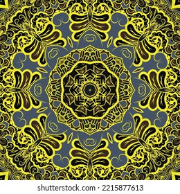 Seamless tile texture. Tracery mehndi design image. Dark toxic colors. Ethnic doodle art. Curved doodling picture. Vector