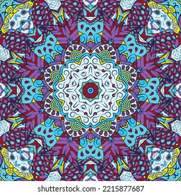 Seamless tile texture. Tracery mehndi design image. Ethnic doodle art. Curved doodling picture. Vector