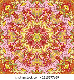 Seamless tile texture. Tracery mehndi design image. Ethnic doodle art. Curved doodling picture. Vector