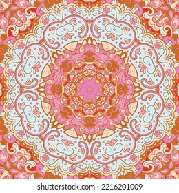 Seamless tile texture. Tracery mehndi design image. Ethnic doodle art. Curved doodling picture. Vector