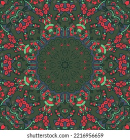 Seamless tile texture. Tracery mehndi design image. Dark toxic colors. Ethnic doodle art. Curved doodling picture. Vector