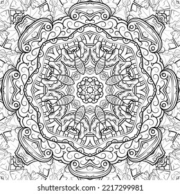 Seamless tile texture. Tracery mehndi design image. Binary monochrome black and white. Ethnic doodle art. Curved doodling picture. Vector