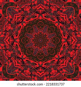 Seamless tile texture. Tracery mehndi design image. Dark toxic colors. Ethnic doodle art. Curved doodling picture. Vector
