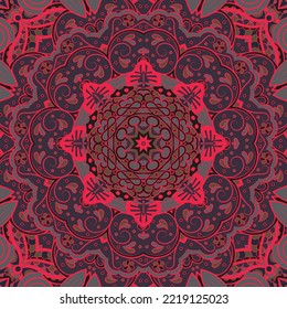 Seamless tile texture. Tracery mehndi design image. Dark toxic colors. Ethnic doodle art. Curved doodling picture. Vector
