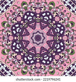 Seamless tile texture. Tracery mehndi design image. Ethnic doodle art. Curved doodling picture. Vector