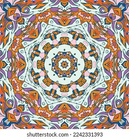 Seamless tile texture. Tracery mehndi design image. Ethnic doodle art. Curved doodling picture. Vector