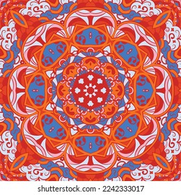 Seamless tile texture. Tracery mehndi design image. Ethnic doodle art. Curved doodling picture. Vector